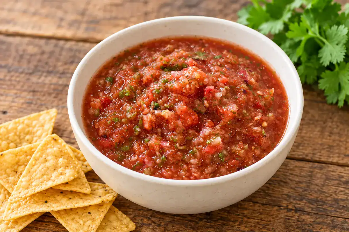 Homemade fresh tomato salsa with cilantro and tortilla chips