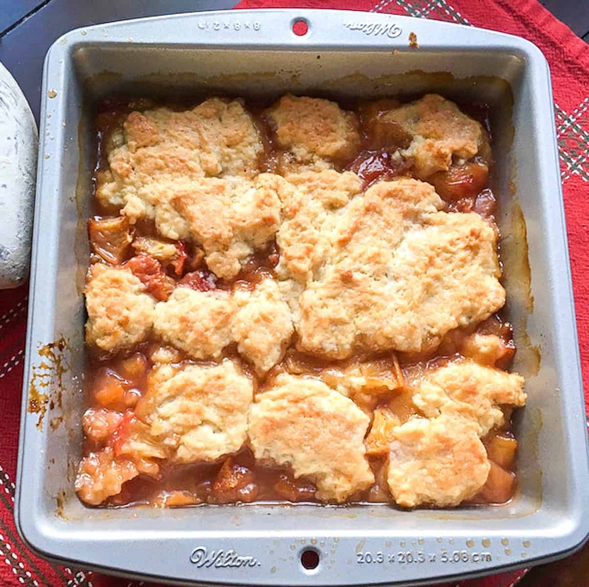 Homemade Peach Cobbler in Pan