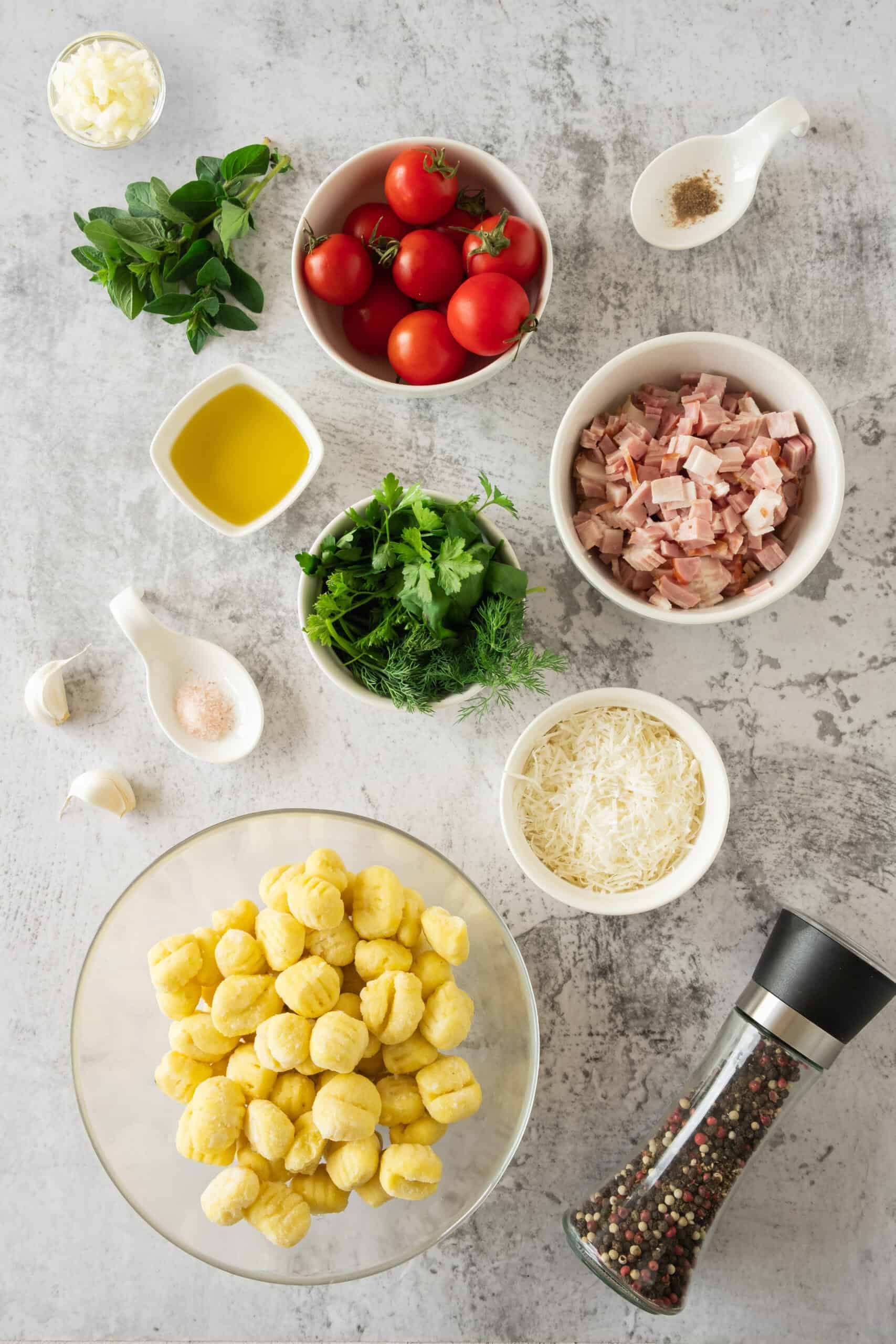 potato gnocchi with bacon ingredients