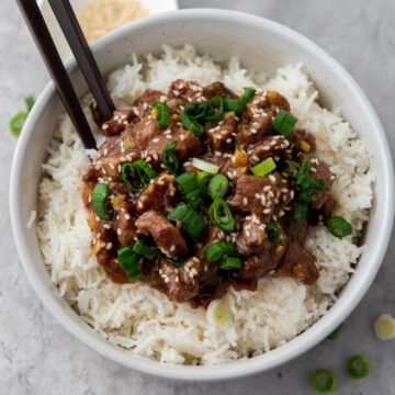 slow cooker mongolian beef in bowl