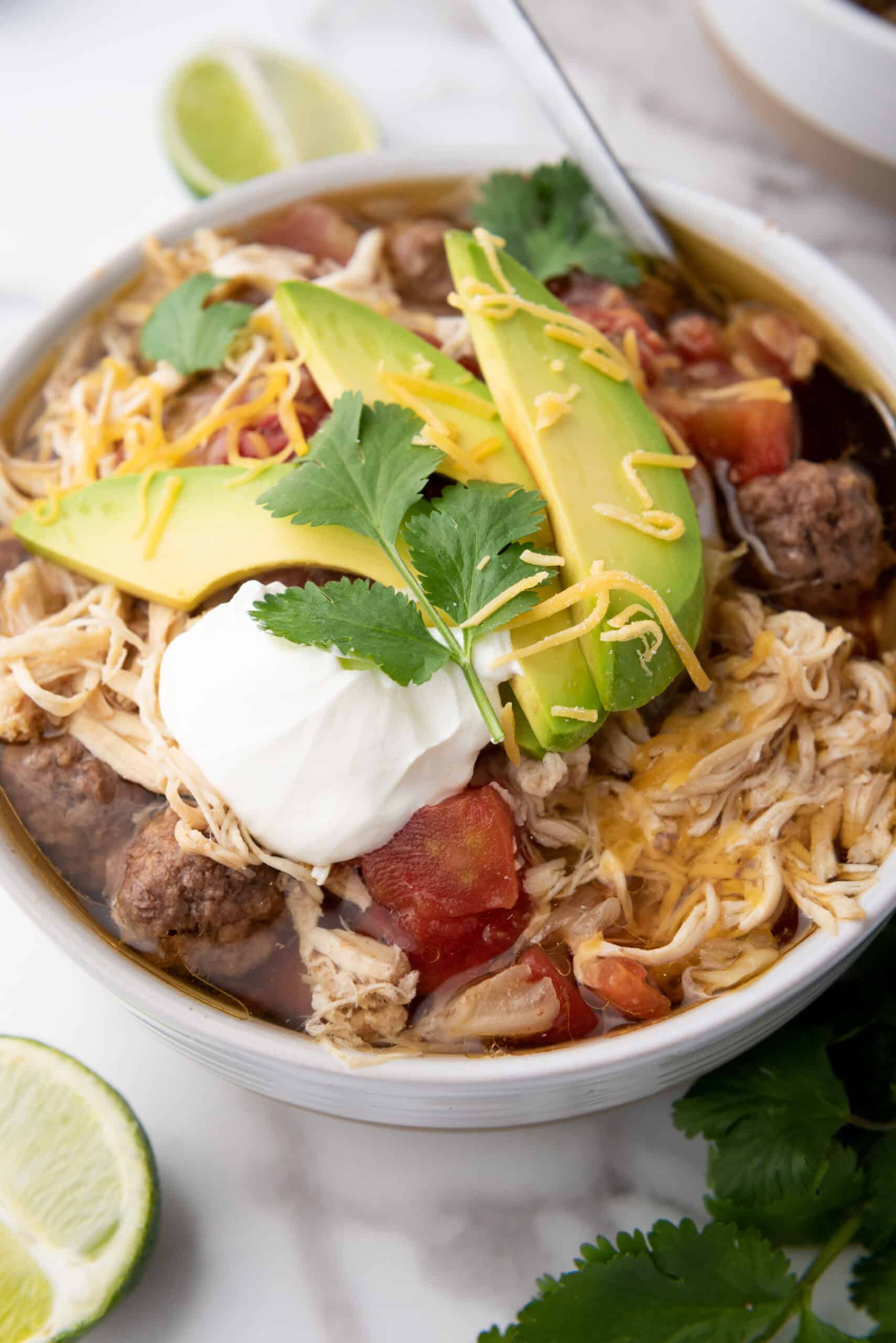 slow cooker taco soup closeup