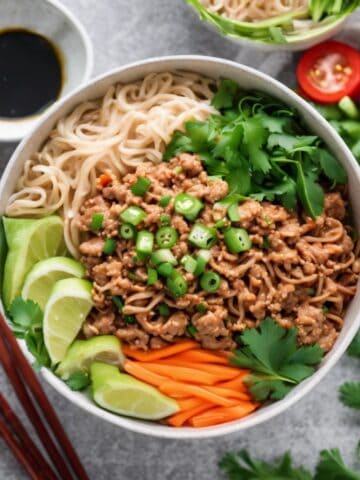 spicy asian turkey noodle bowl