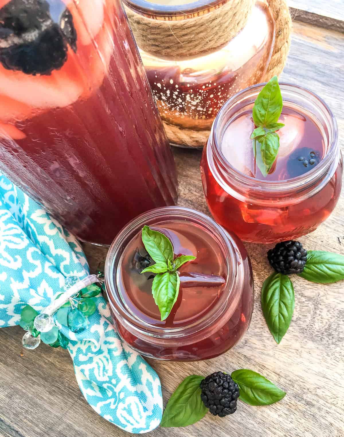 overhead view of two glasses of iced tea