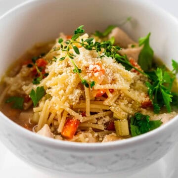 closeup of soup in bowl