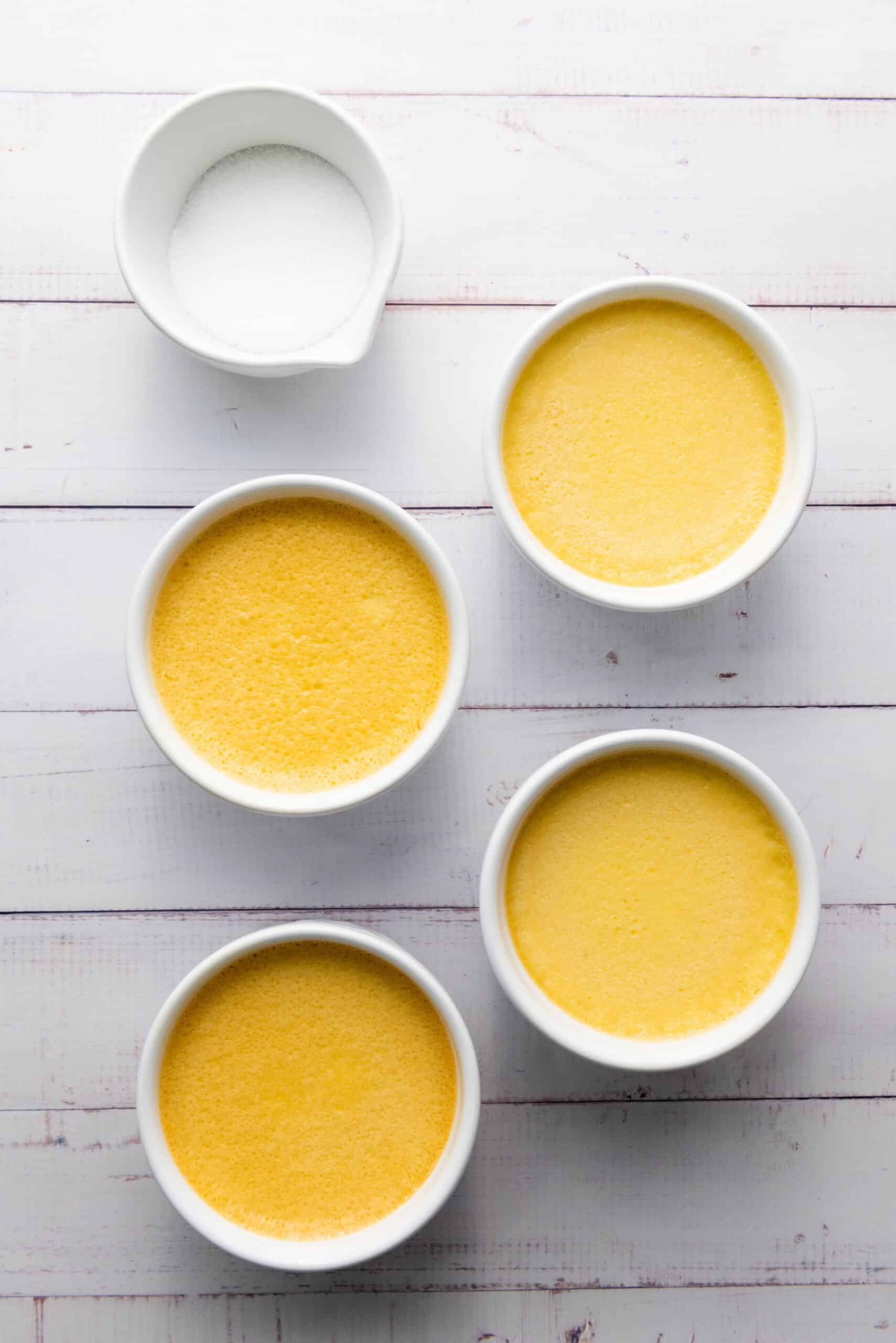 cooked custard in ramekins