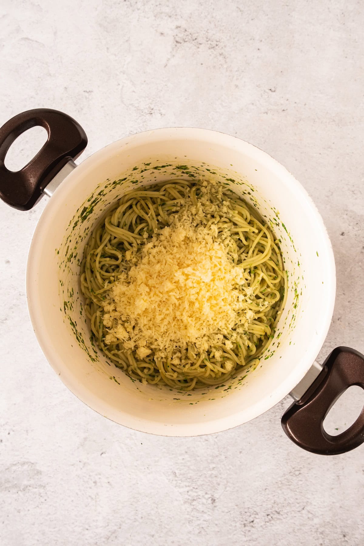 cooked pasta with garlic butter and mozzarella