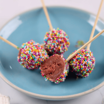 cake pops on blue plate