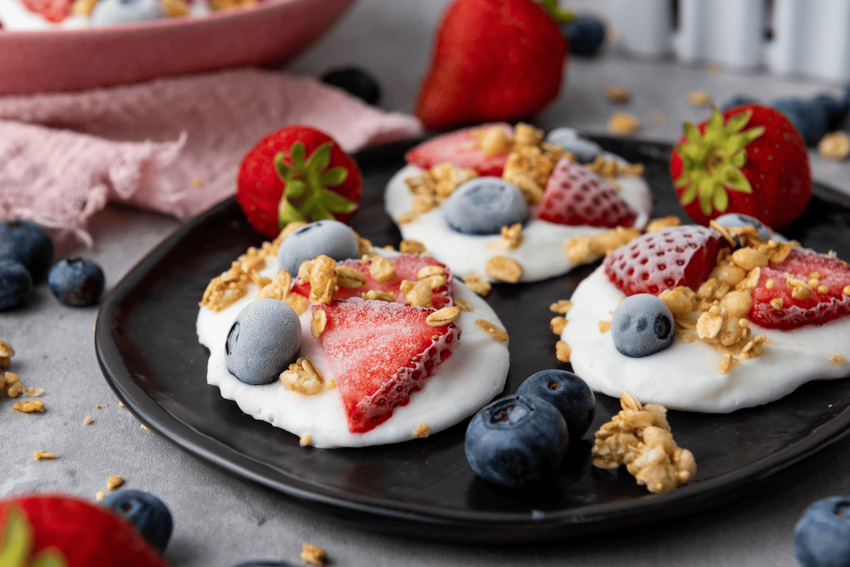 side view of frozen vanilla yogurt bites