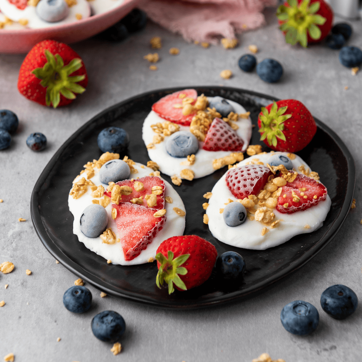 three frozen vanilla yogurt bites on plate