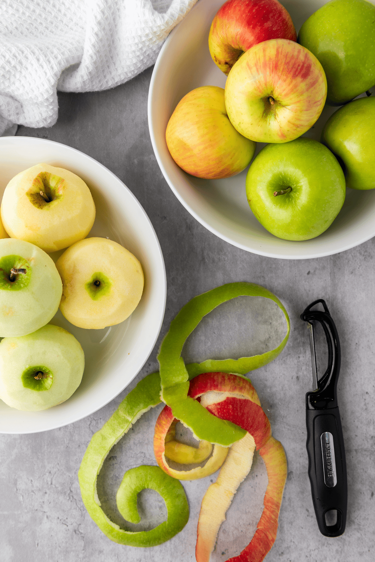 peeled and cored apples